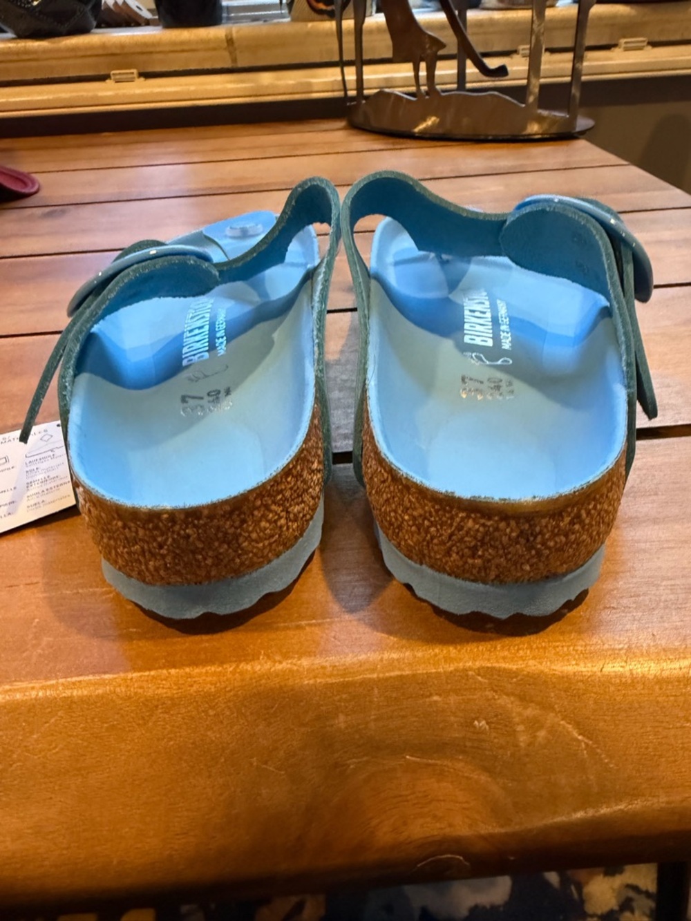 Birkenstock Gizeh Leather and Cork Thong Sandals in Light Blue Size EU 37 - Picture 5 of 7